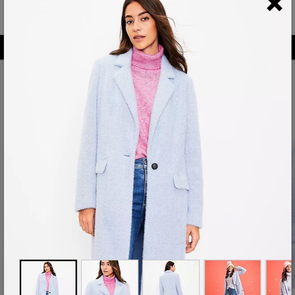 NWT LOFT Cozy Blue Herringbone Jacket Size M